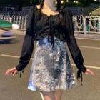 Ruffle Trim Long-sleeve Top / A-line Skirt