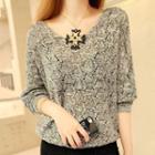V-neck Pointelle Knit Sweater