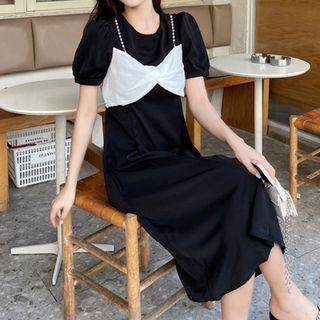 Contrast Panel Midi A-line Dress
