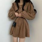 Corduroy Loose-fit Puff-sleeve Dress