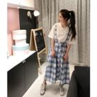 Check Suspender Midi A-line Skirt