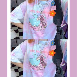 Short-sleeve Tie-dyed Wave Print T-shirt