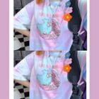 Short-sleeve Tie-dyed Wave Print T-shirt