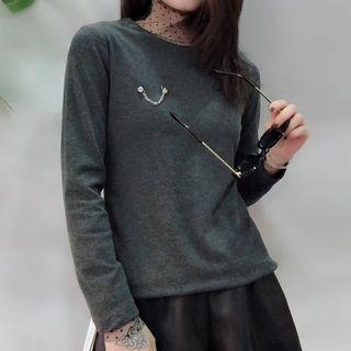 Sheer Trim Long-sleeve Top