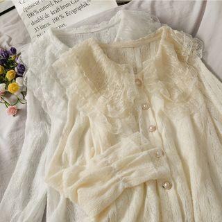 Mesh-collar Lace Shirt