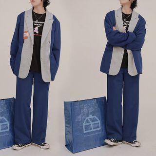 Set: Two Tone Blazer + Wide-leg Pants
