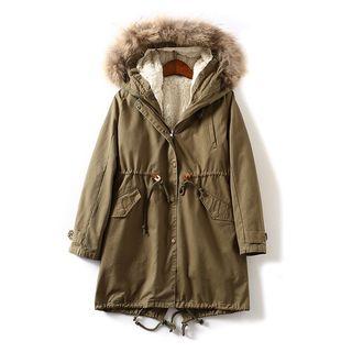 Furry Hood Fleece-lined Zip Jacket