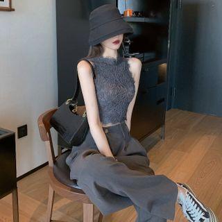 Lace Vest / High Waist Wide Leg Pants