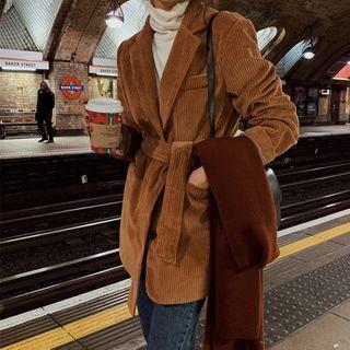 Tie-waist Single-breasted Corduroy Blazer