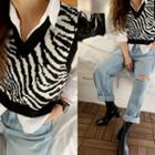 V-neck Zebra-pattern Sweater Vest Black - One Size