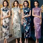 Short-sleeve Floral Maxi Qipao (various Designs)