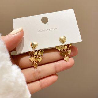 Heart Alloy Fringed Earring E4411 - 1 Pr - Gold - One Size
