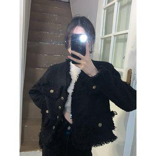 Tweed Button-up Cropped Jacket Black - One Size