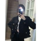 Tweed Button-up Cropped Jacket Black - One Size