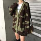 Camouflage Loose-fit Cardigan As Figure - One Size