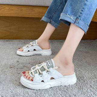 Platform Lettering Lace Up Sandals