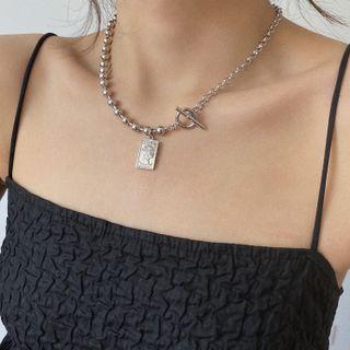Rectangle Pendant Alloy Necklace Silver - One Size
