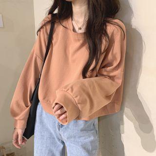 Round Neck Plain Cropped Sweatshirt