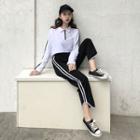 Striped Long-sleeve Polo Shirt / Striped Sweatpants