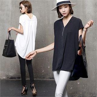 V-neck Dip-back Crepe Blouse