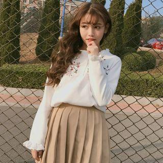 Flower Embroidered Frill Trim Blouse