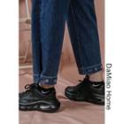 Button-hem Elastic-waist Straight-cut Jeans