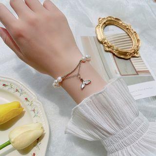 Mermaid Tail Shell Freshwater Pearl Bracelet 1 Pair - 05 - White Faux Pearl - Silver - One Size