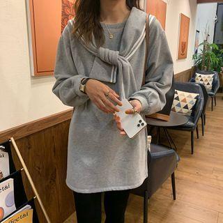 Plain Pullover With Contrast Trim Shawl