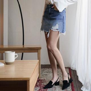 Zipped Ripped Denim A-line Miniskirt