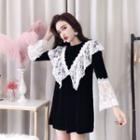 Plain Lace Trim Dress Black - One Size