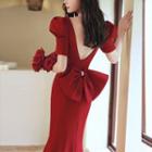 Short-sleeve Open-back Mermaid Cocktail Dress