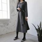Brushed Fleece A-line Maxi Dress With Sash