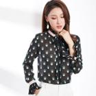 Flared Hem Patterned Bow Chiffon Blouse