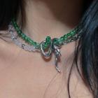 Snake Faux Gemstone Bead Layered Alloy Necklace 1pc - Silver & Green & White - One Size