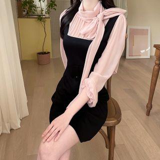 Inset Chiffon Blouse A-line Dress With Scarf