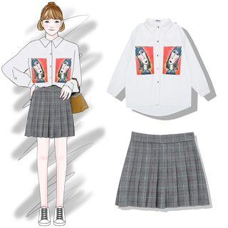 Printed Shirt / Pleated Skirt