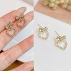 Bow Heart Rhinestone Dangle Earring 1 Pair - 1 - Silver - One Size
