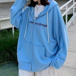 Long-sleeve Lettering Zip-up Hooded Jacket
