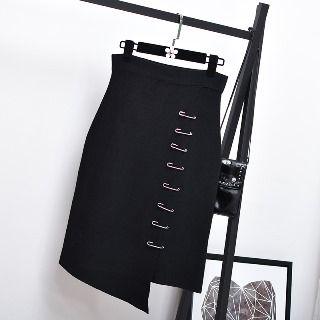 Pin Detail Knit Pencil Skirt