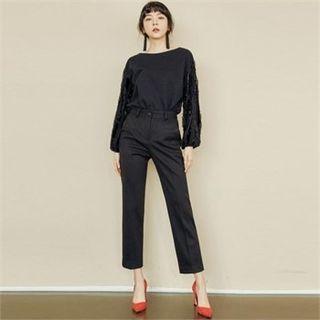 Laced-sleeve Top Black - One Size