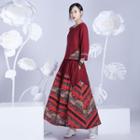 Set: Printed 3/4-sleeve T-shirt + Maxi A-line Skirt