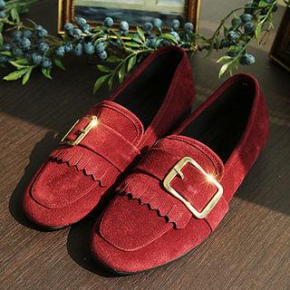 Buckled Fringed Faux-suede Loafers