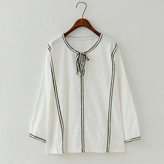 Long-sleeve Tie Neck T-shirt