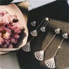 Non-matching Rhinestone Fan Dangle Earring 1 Pair - 925 Silver Stud - Silver - One Size