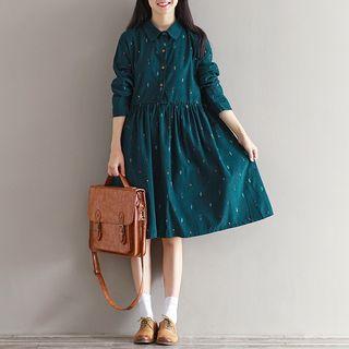 Long-sleeve Print A-line Shirtdress