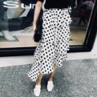 Crew-neck Short-sleeve T-shirt / Dotted Midi Tiered Skirt