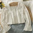 Square-neck Lace-trim Blouse White - One Size