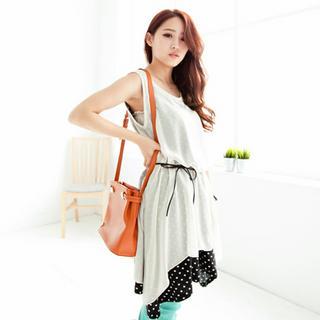 Mock Two-piece Dotted Dress