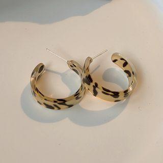 Sterling Silver Leopard Print Open Hoop Earring 1 Pair - A-709 - Black & Beige - One Size
