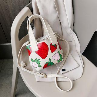 Strawberry Print Faux Leather Bucket Bag